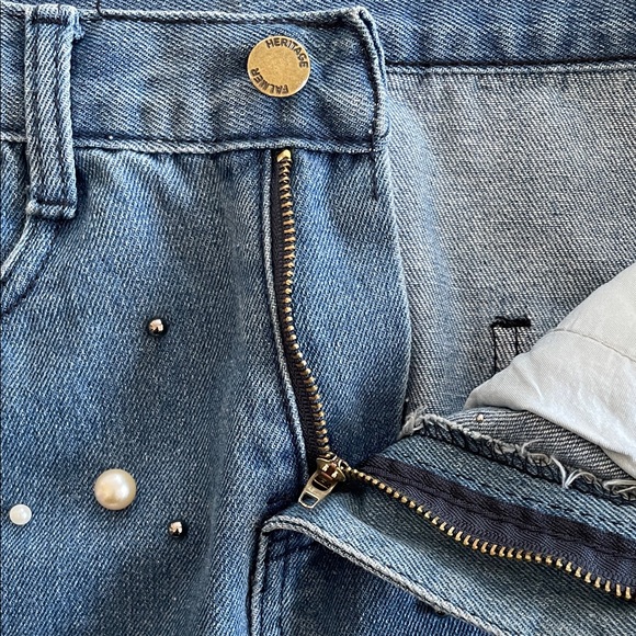 Denim Pearl-Embellished Skirt • Size Medium - Picture 4 of 12